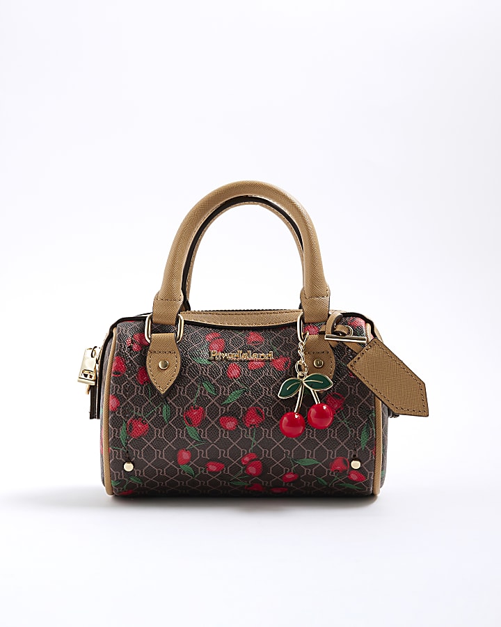 Brown Cherry Mini Cross Body Bowler Bag