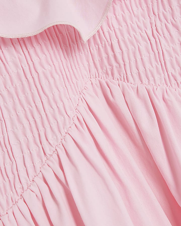 Petite Pink V Neck Frill Midi Dress