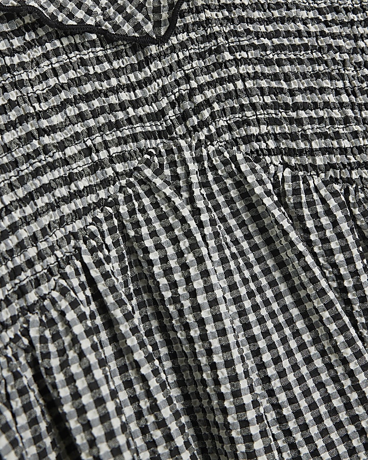 Petite Black Gingham V Neck Frill Midi Dress