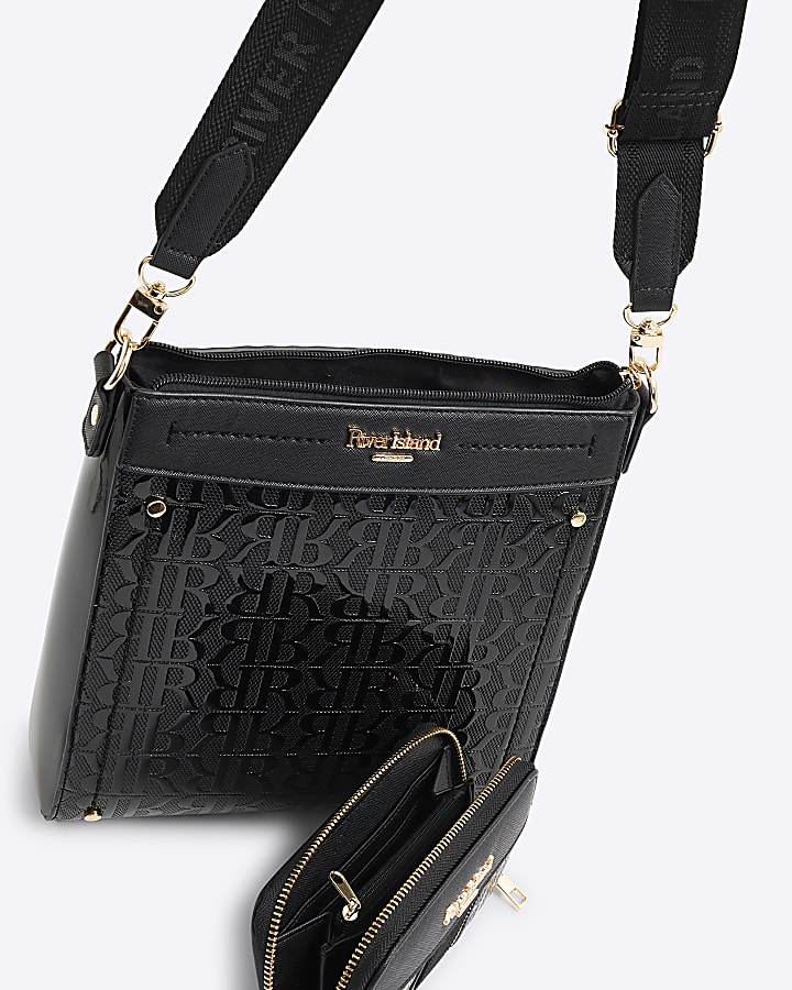 Black RI Monogram Shoulder Bundle Bag