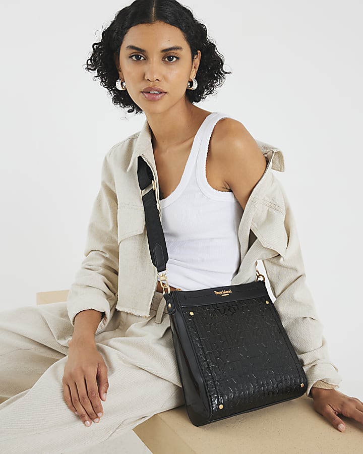 Black RI Monogram Shoulder Bundle Bag