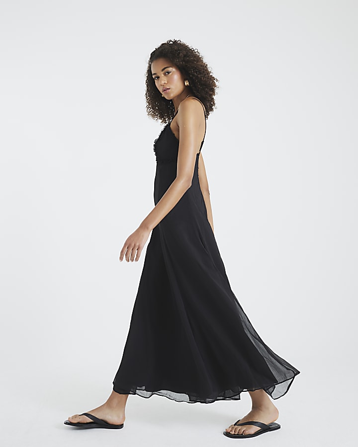 Black Premium Frill Maxi Dress
