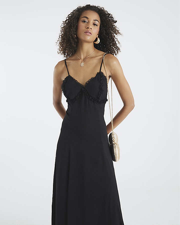 Black Premium Frill Maxi Dress