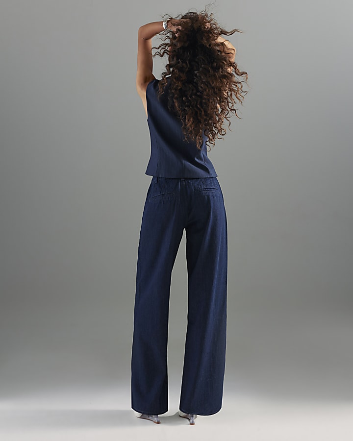 Blue Wide Leg Tie Front Jeans