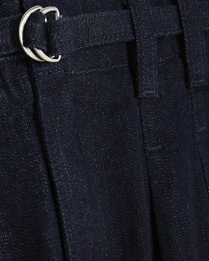 Blue Wide Leg Tie Front Jeans