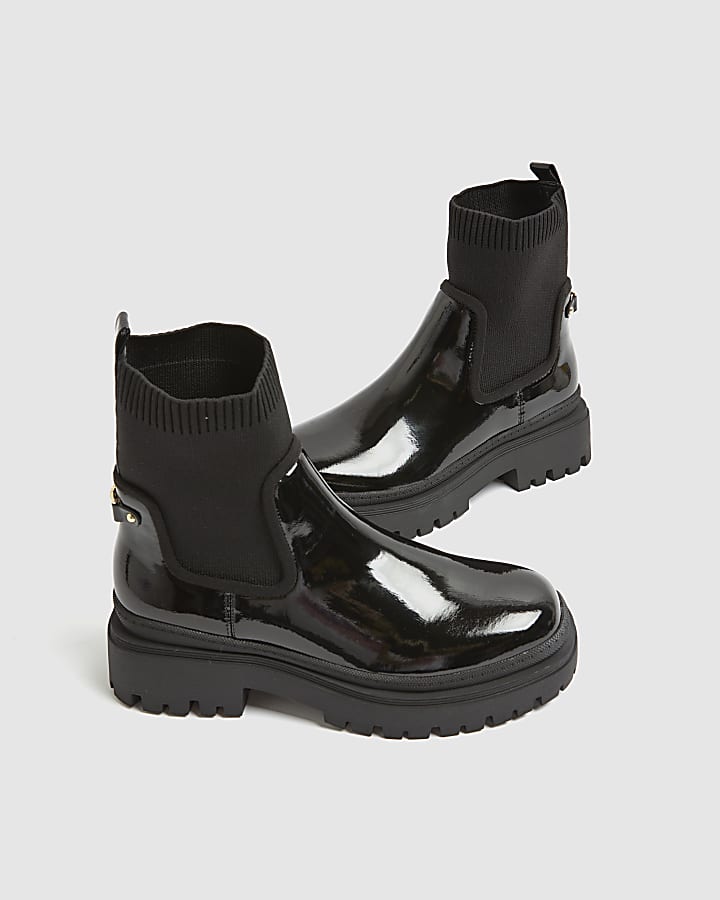 Black Knit Chunky Ankle Boots