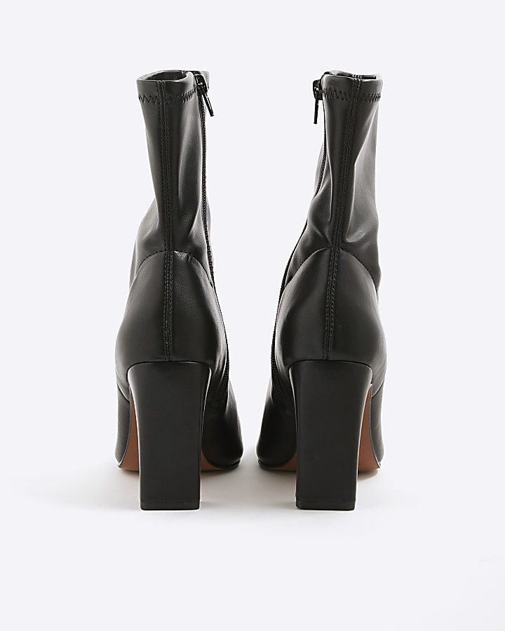 Black Square Heel Stretch ankle Boots