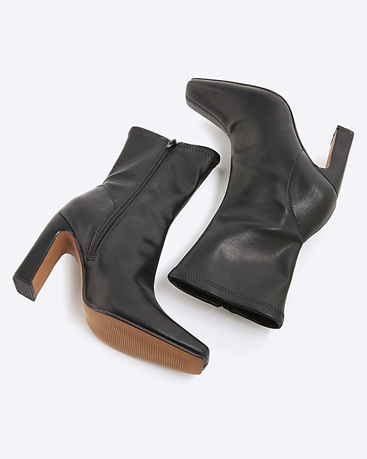 Black Square Heel Stretch ankle Boots