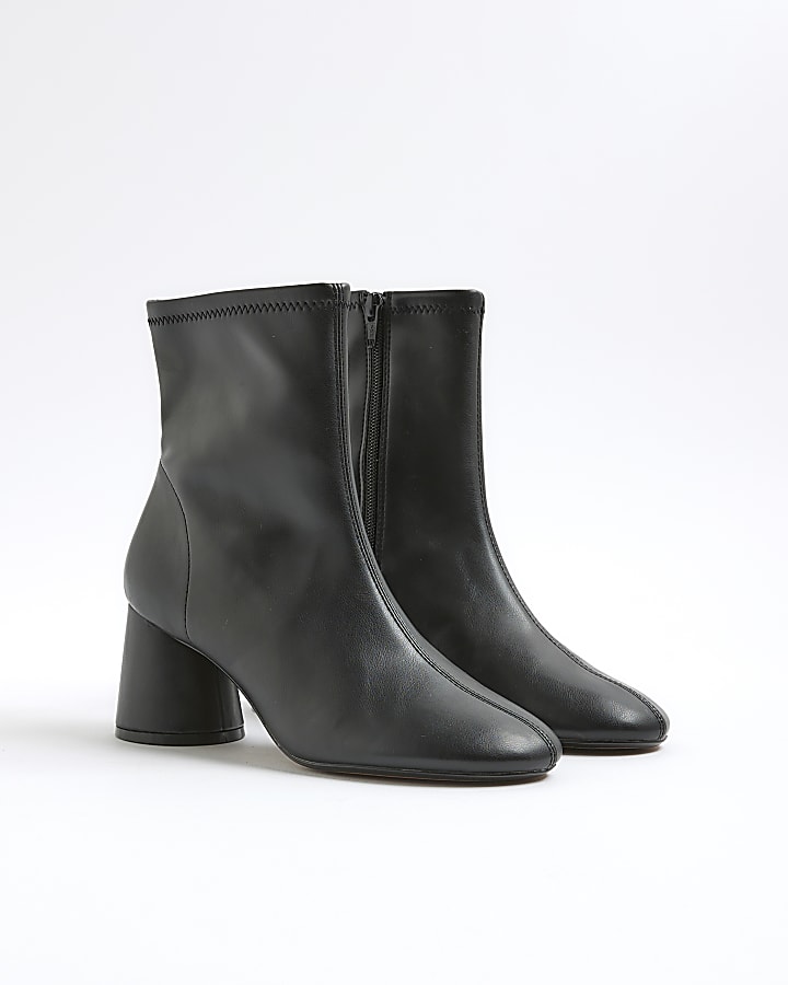 Black Block Heel Round Toe Ankle Boots