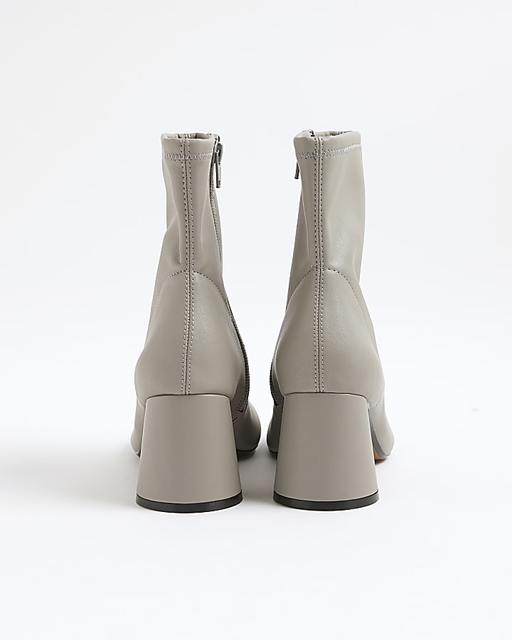 Grey Block Heel Ankle Boots