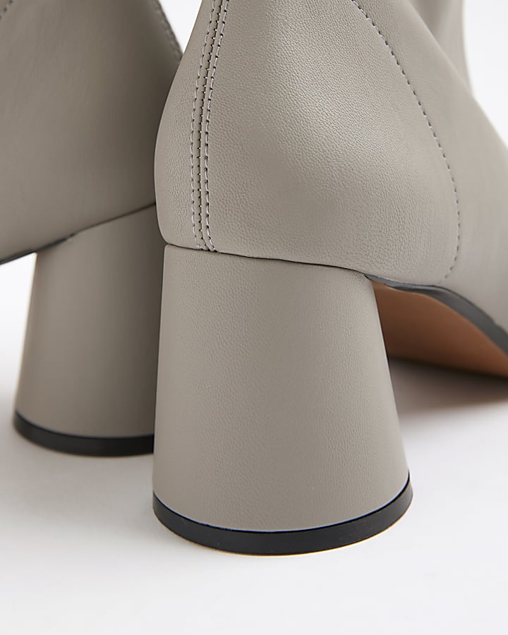 Grey Block Heel Ankle Boots