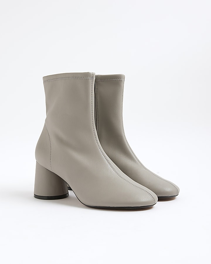 Grey Block Heel Ankle Boots