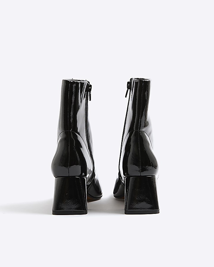 Black Block Heel Patent Ankle Boots