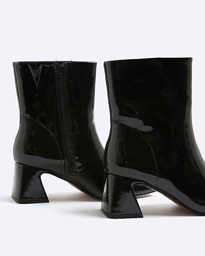 Black Block Heel Patent Ankle Boots