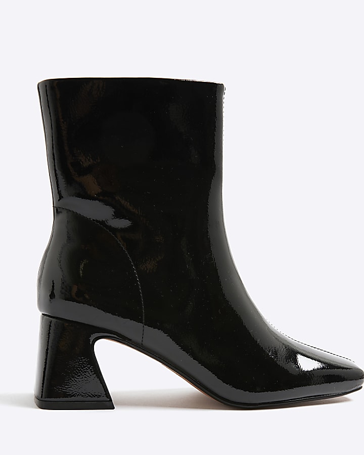 Black Block Heel Patent Ankle Boots