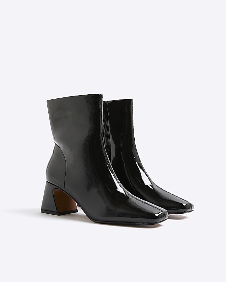 Black Block Heel Patent Ankle Boots