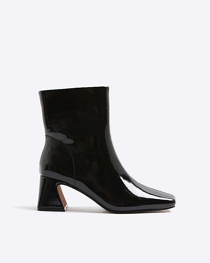 Black Block Heel Patent Ankle Boots