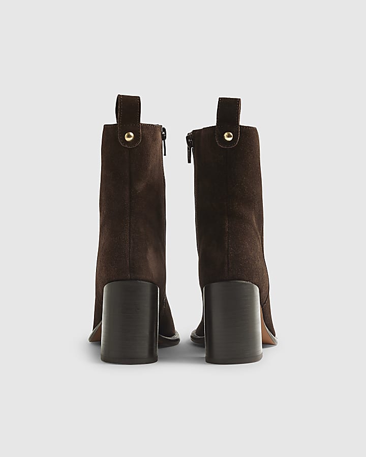Brown Suede Square Toe Boots
