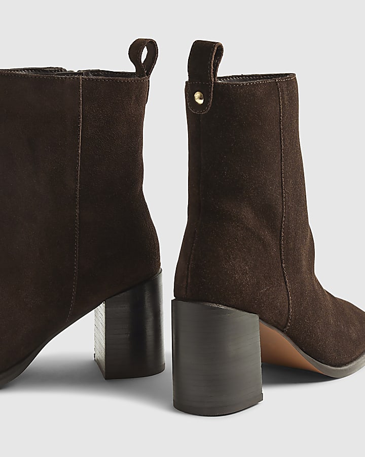 Brown Suede Square Toe Boots