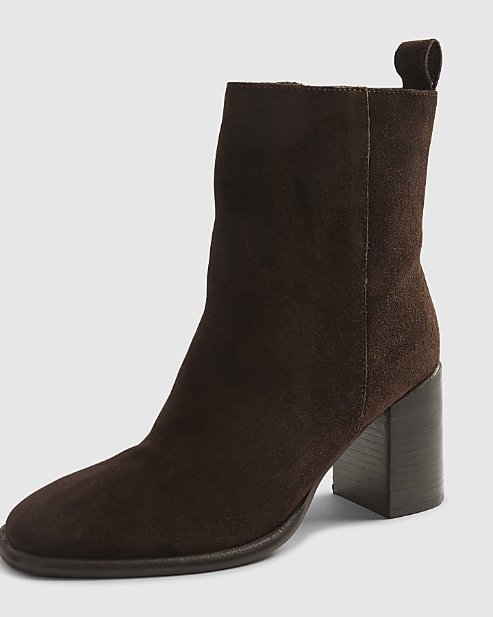 Brown Suede Square Toe Boots