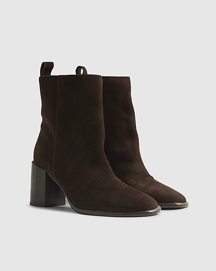 Brown Suede Square Toe Boots