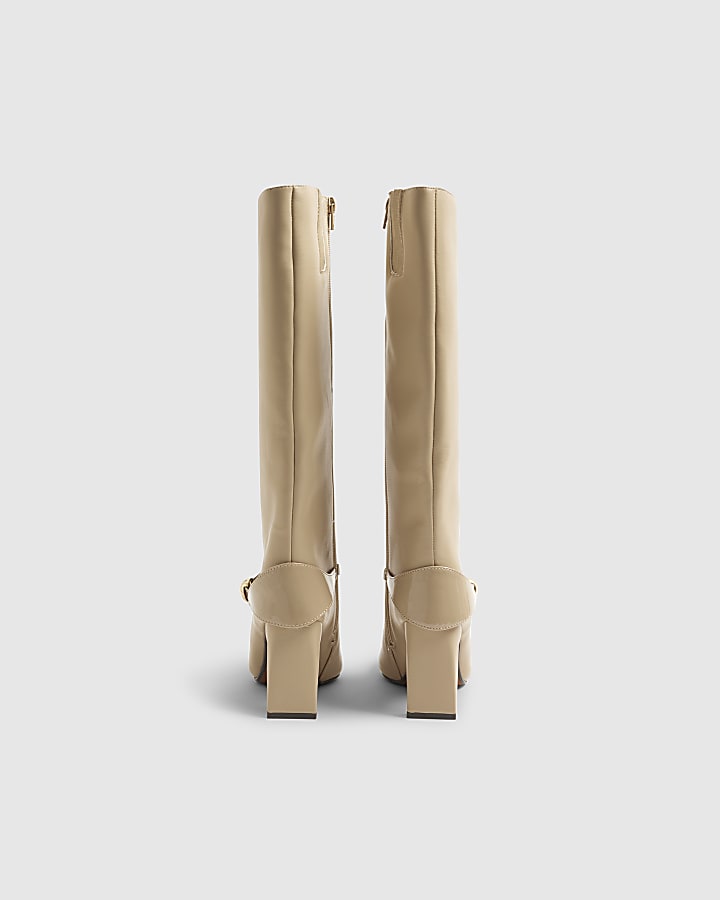 Beige High Leg Gold Hardware Boots