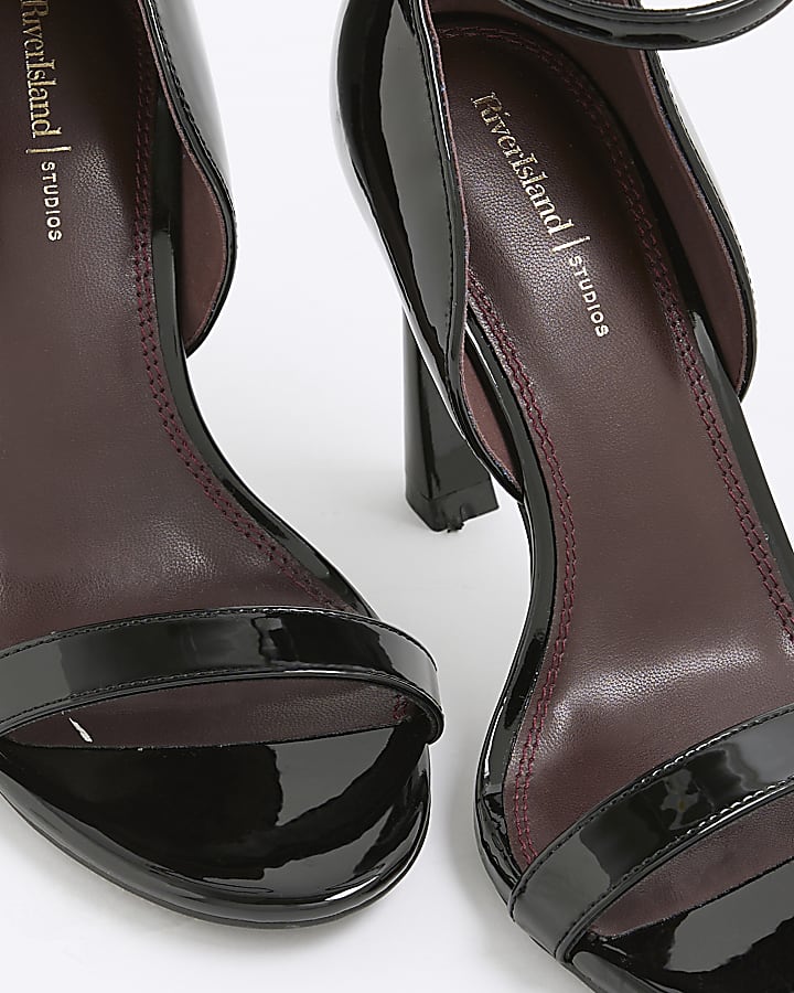 Black Patent Closed Back Heeled Sandals