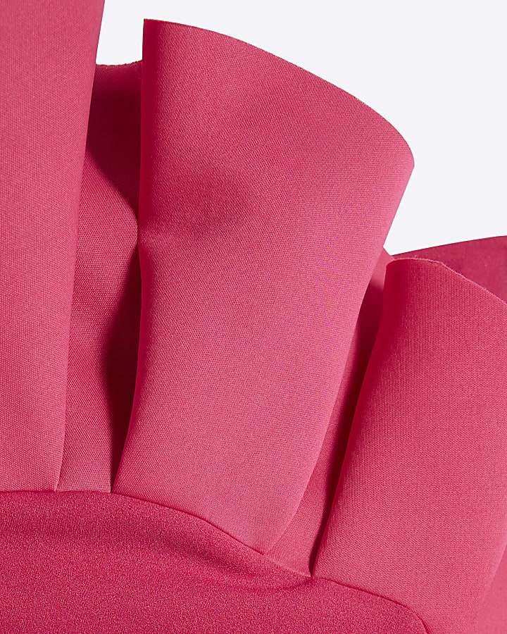 Pink Sleeveless Scuba Ruffle Mini Dress