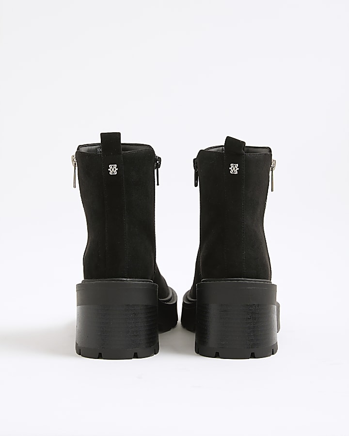 Black Block Heeled Side Zip Boots
