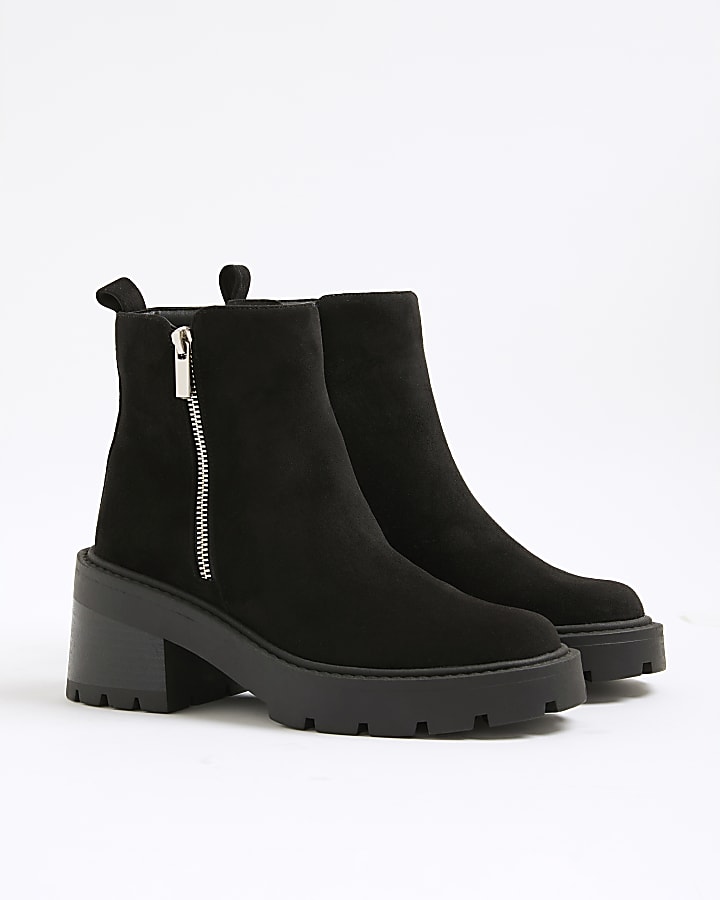 Black Block Heeled Side Zip Boots