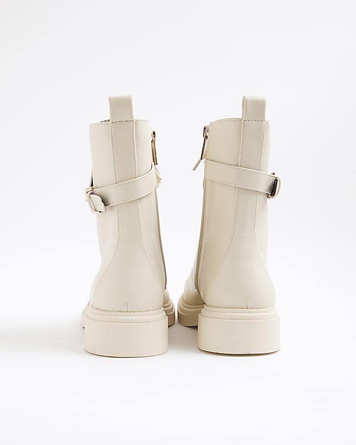 Cream Lace Up Chunky Boots