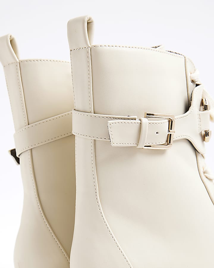 Cream Lace Up Chunky Boots