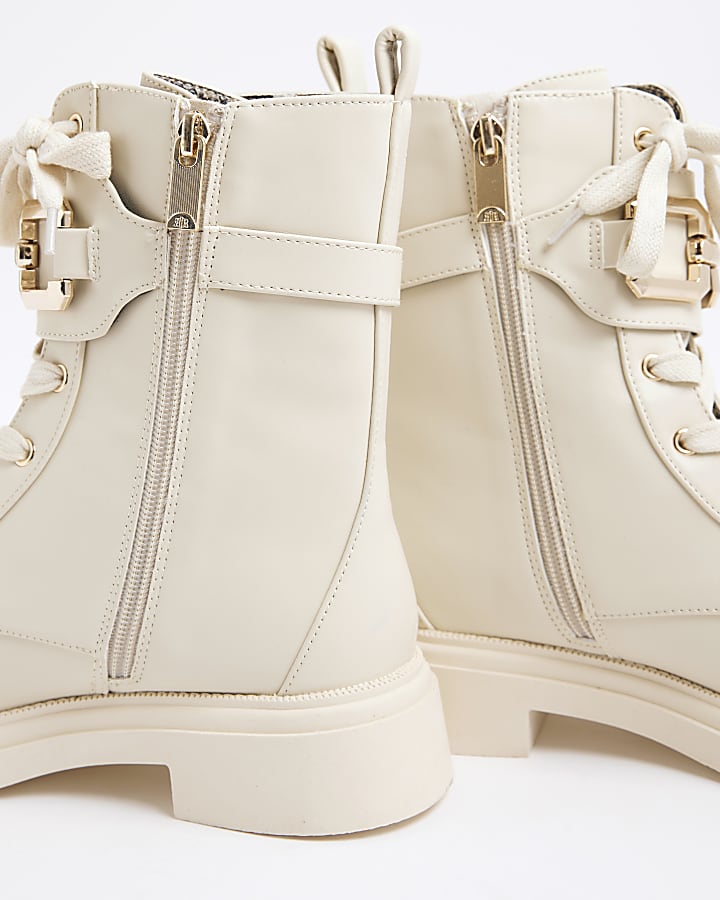 Cream Lace Up Chunky Boots