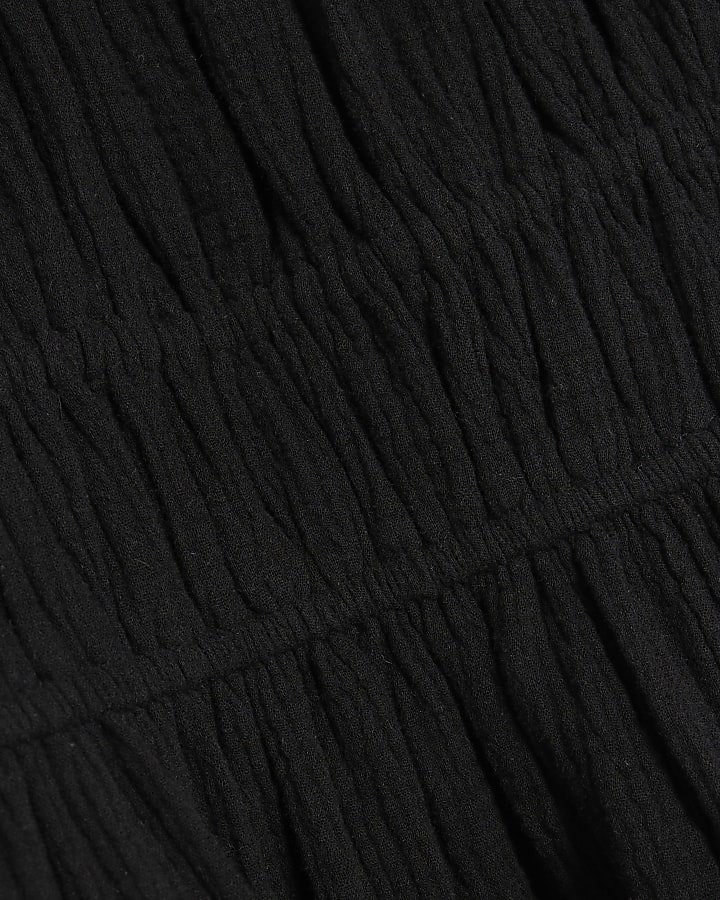Petite Black Short Sleeve Linen Midi Dress