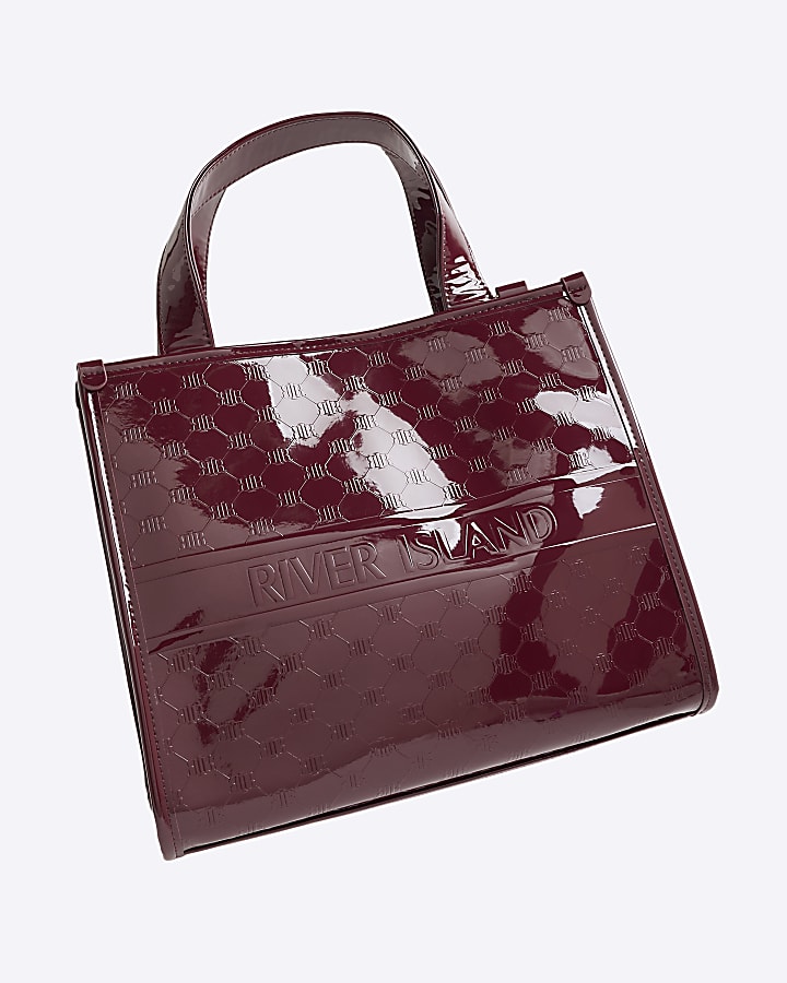 Red RI Embossed RI Monogram Tote Bag