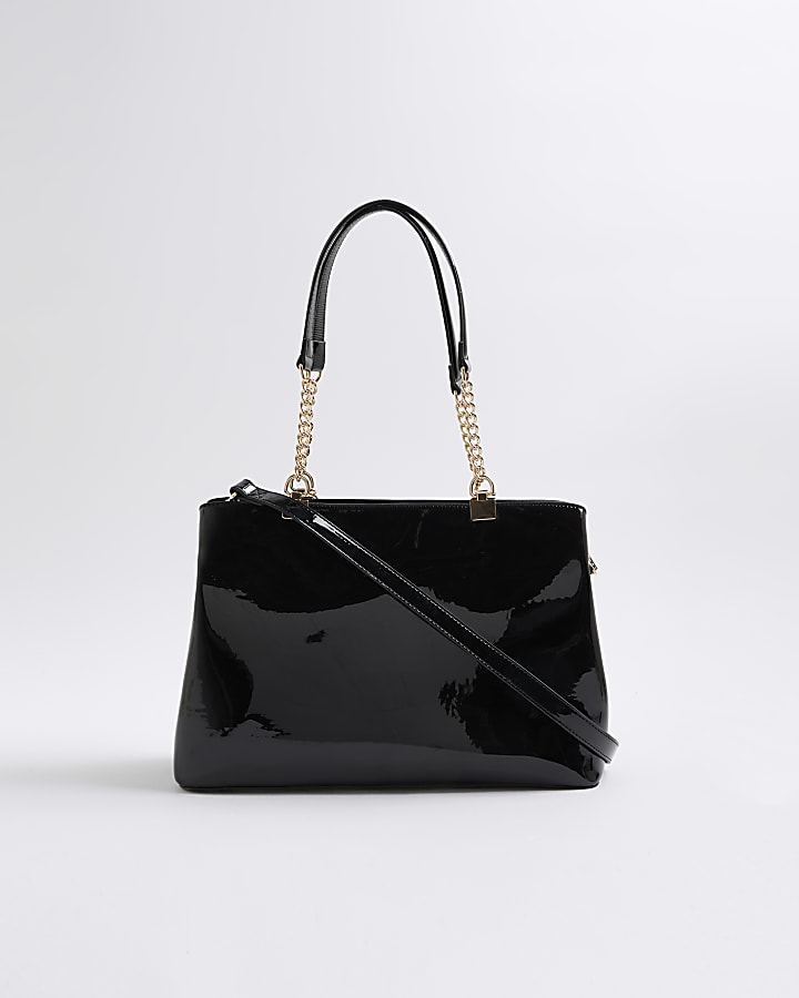 Black Chain Handle Embossed Tote Bag