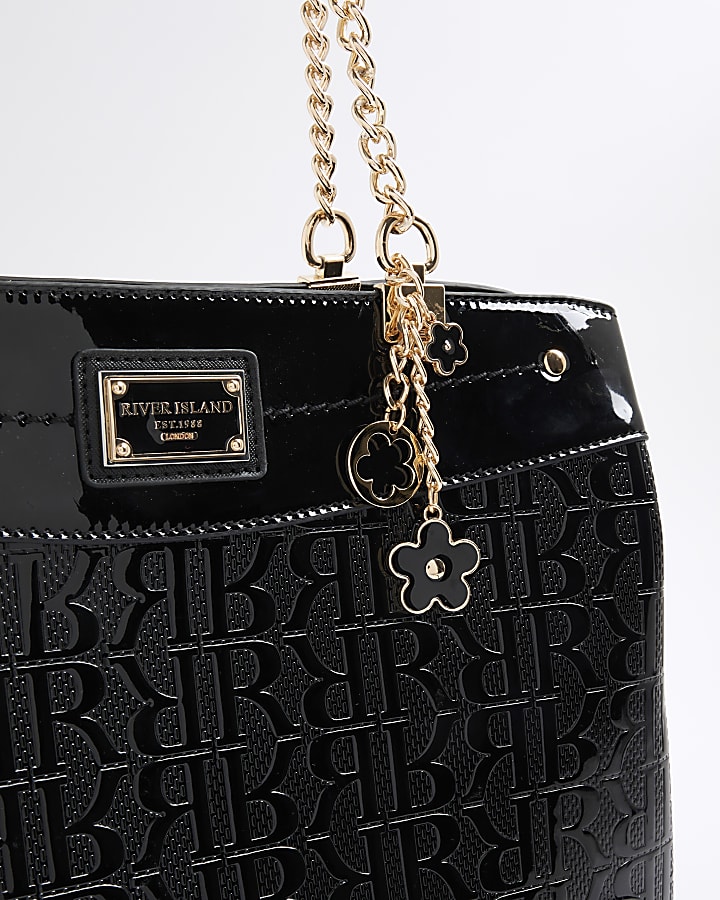 Black Chain Handle Embossed Tote Bag