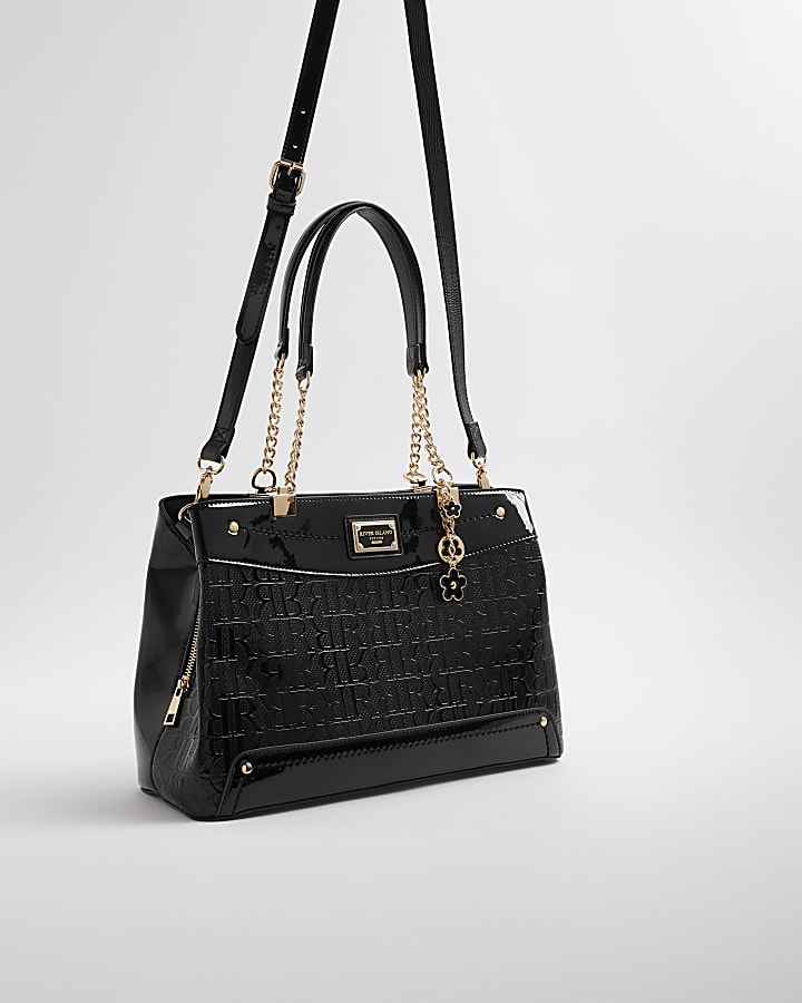 Black Chain Handle Embossed Tote Bag