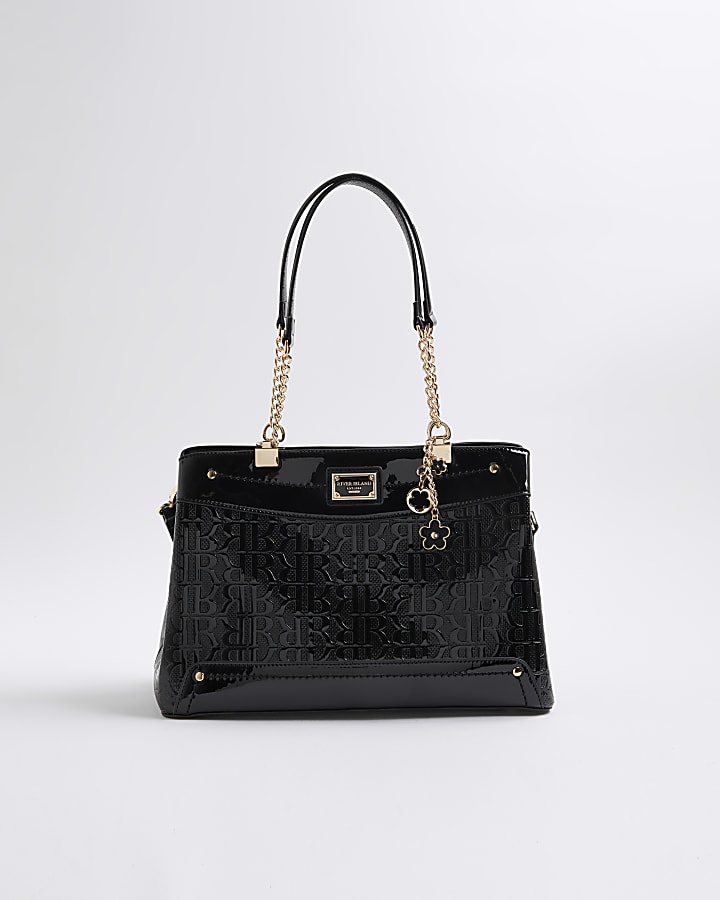 Black Chain Handle Embossed Tote Bag