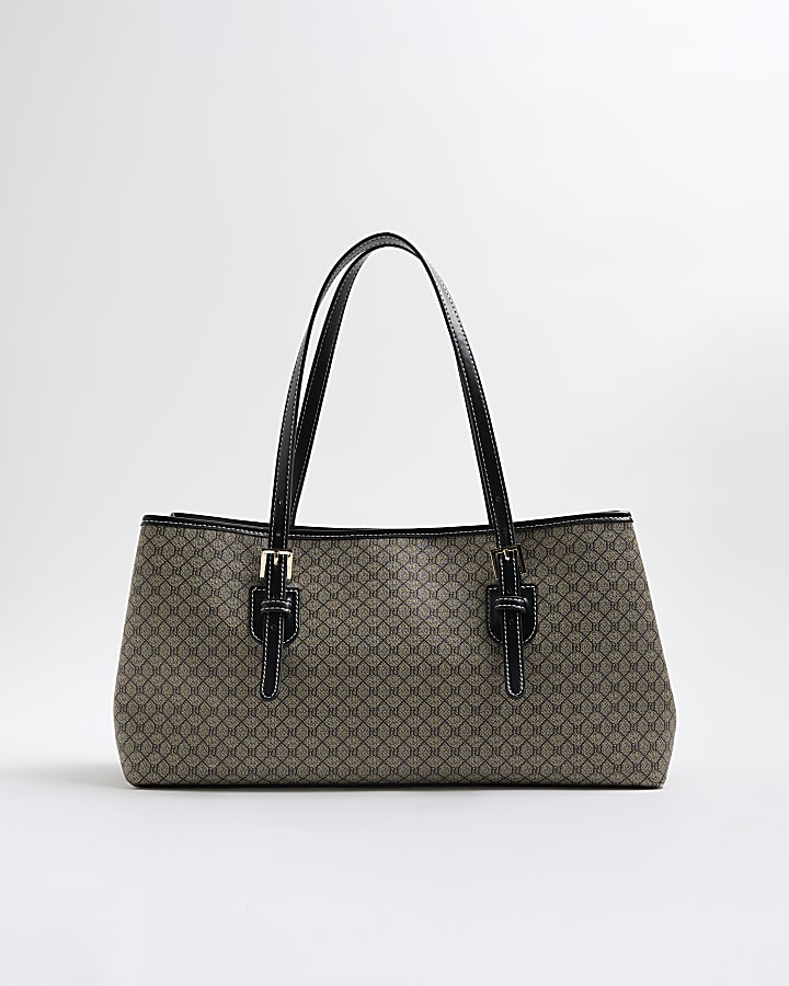 Black RI Monogram Buckle Shopper Bag