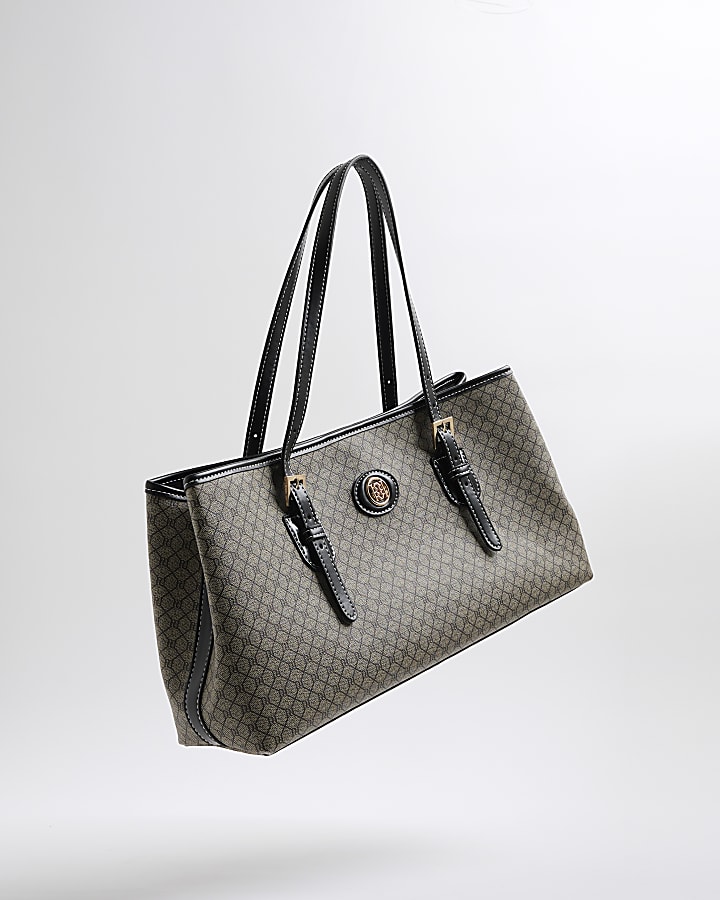 Black RI Monogram Buckle Shopper Bag