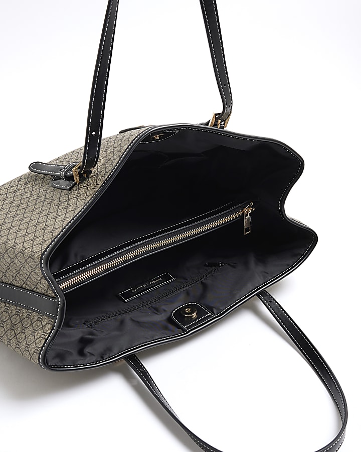 Black RI Monogram Buckle Shopper Bag