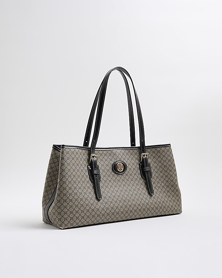 Black RI Monogram Buckle Shopper Bag