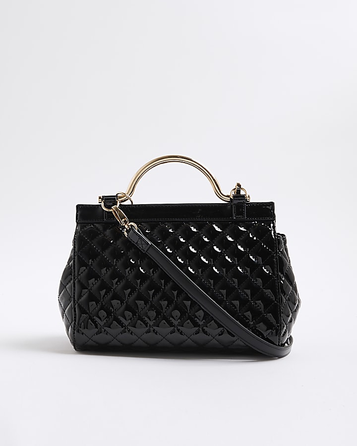 Black Quilted Metal Handle Tote Bag