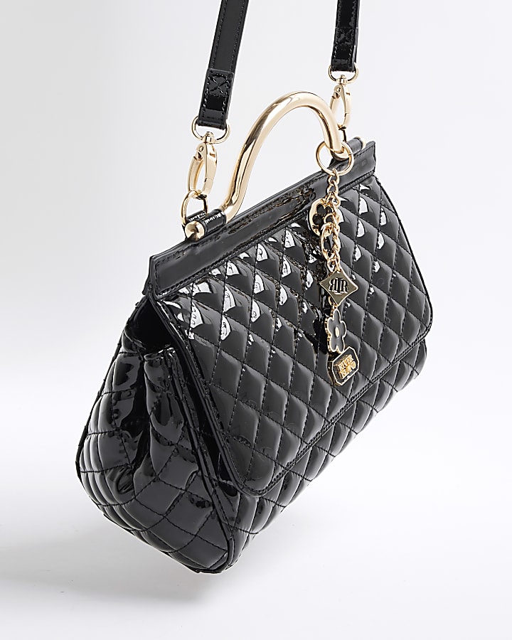 Black Quilted Metal Handle Tote Bag