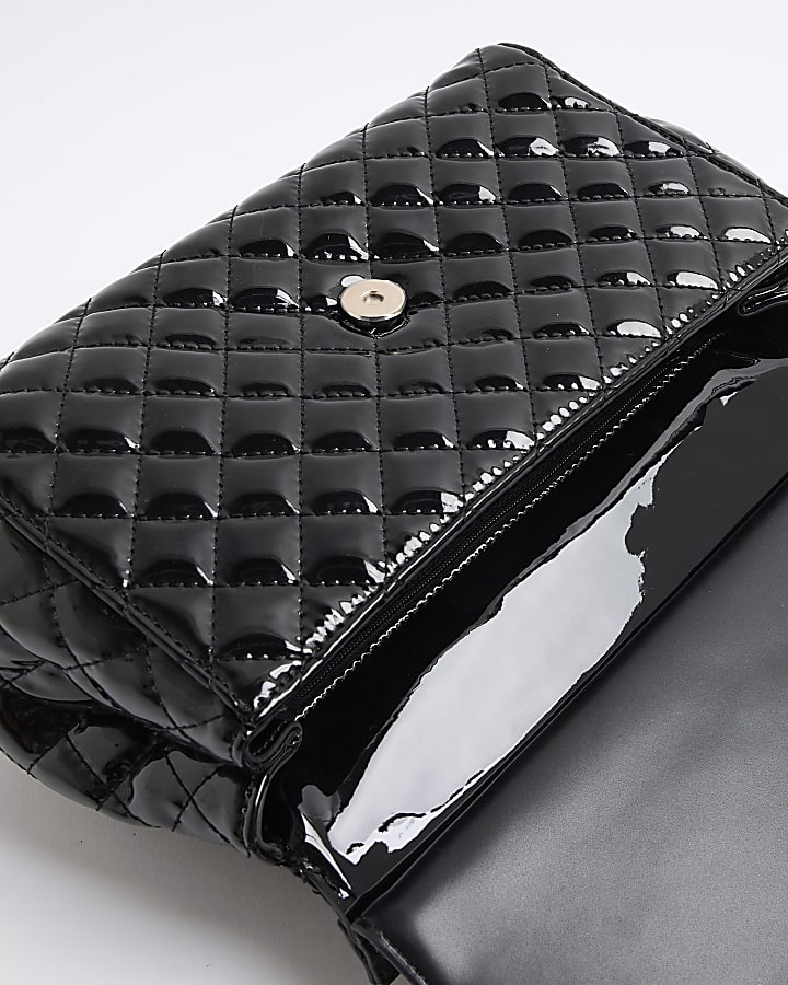 Black Quilted Metal Handle Tote Bag
