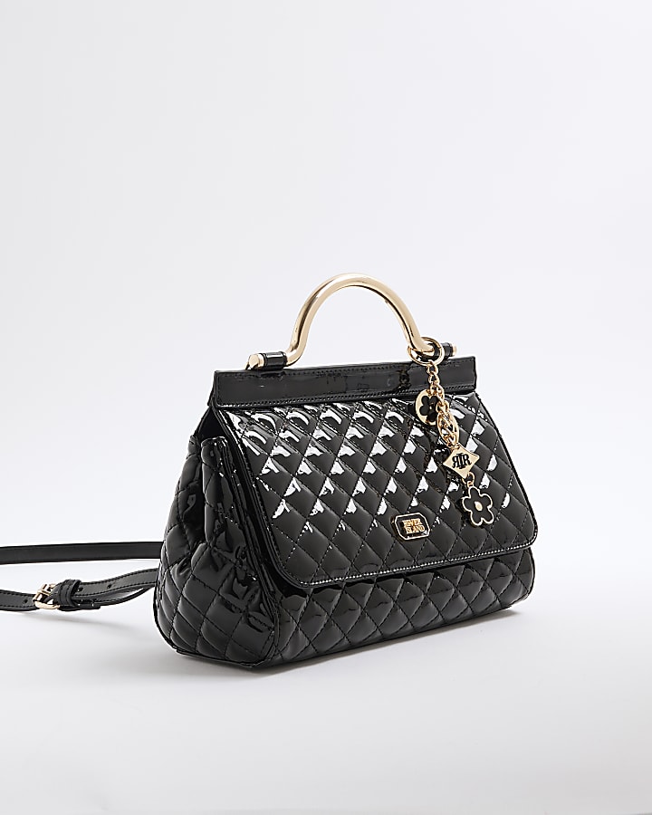 Black Quilted Metal Handle Tote Bag