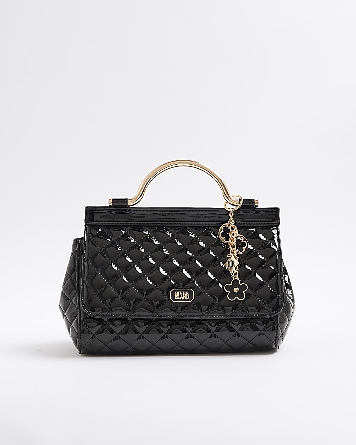 Black Quilted Metal Handle Tote Bag