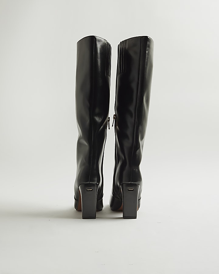 Black Chisel Toe High Leg Boots