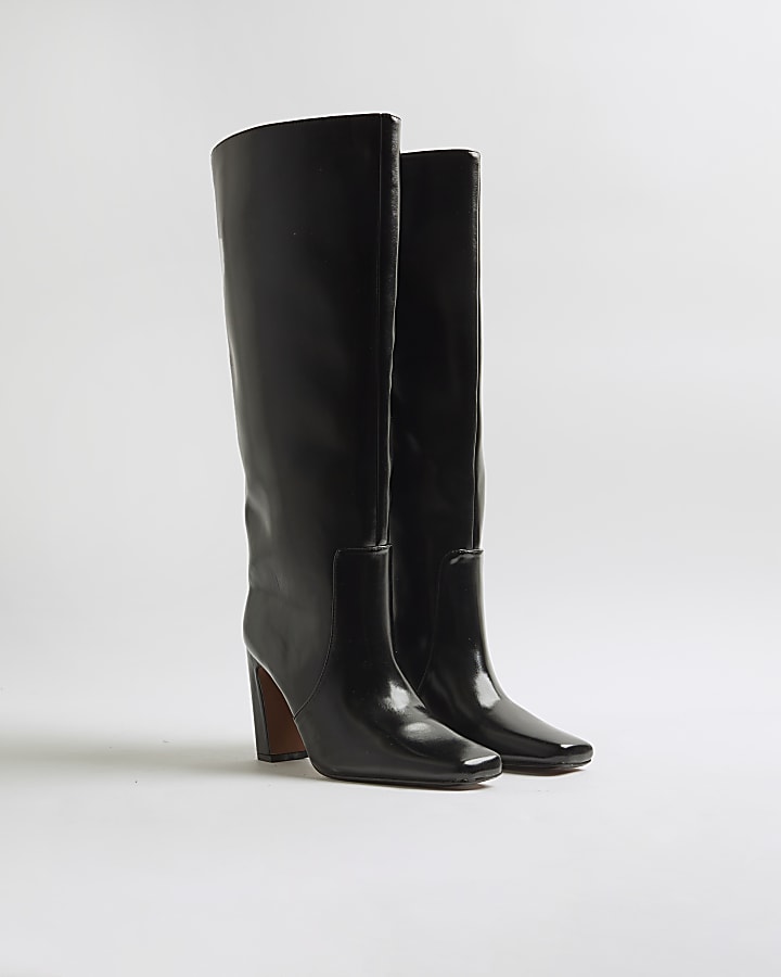 Black Chisel Toe High Leg Boots